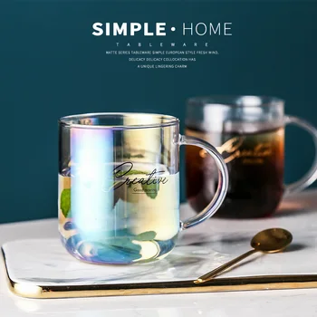 De vidro coloridas família on-line celebridade copos de água ins simples e fresca Mori transparente copos xícaras de chá de beber copos