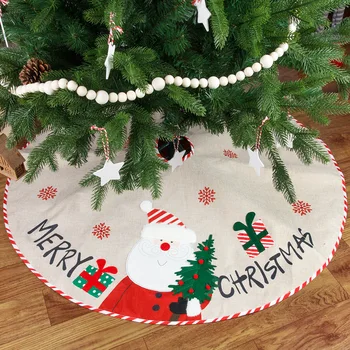 Decoração de natal de linho bordado árvore saia de parede de árvore tapete árvore de Natal avental decorações 0