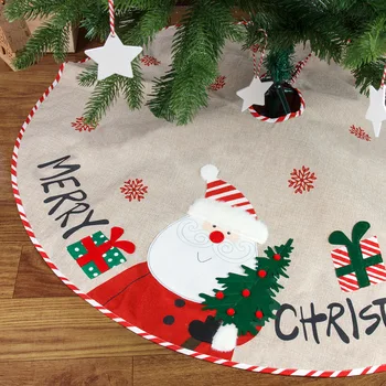 Decoração de natal de linho bordado árvore saia de parede de árvore tapete árvore de Natal avental decorações 1