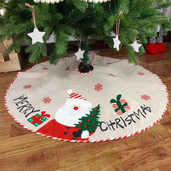 Decoração de natal de linho bordado árvore saia de parede de árvore tapete árvore de Natal avental decorações 2