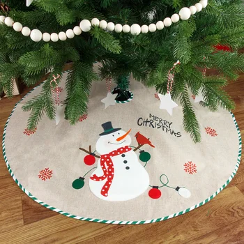 Decoração de natal de linho bordado árvore saia de parede de árvore tapete árvore de Natal avental decorações 3