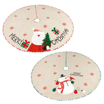 Decoração de natal de linho bordado árvore saia de parede de árvore tapete árvore de Natal avental decorações 4