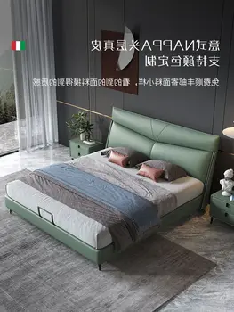 Depp italiano minimalista de couro, cama, luz de luxo 1,8 m quarto principal soft bag moderno, simples, duplo couro do casamento cama 4