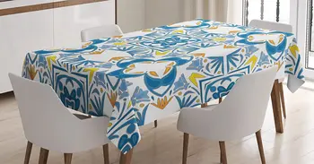 Design Étnico Toalha de mesa Tunisian Mosaico com Azulojo Influência espanhola Retro trabalhos artísticos Inspirados na Sala de Jantar, Cozinha Tampa de Tabela 0