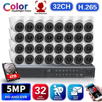 Detecção de rosto 32 Canais de Casa de Câmeras de CCTV DVR Kit de 5MP traseira de 8 mp Colorida Visão Noturna de Segurança de Cúpula de Câmera de Vigilância de Vídeo do Sistema