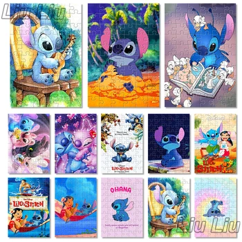Disney Lilo & Stitch 1000Pieces Papel de Quebra-cabeça de desenhos animados para Crianças, Quebra-cabeça de Madeira de Brinquedos Educativos Para Crianças de Emenda do Presente