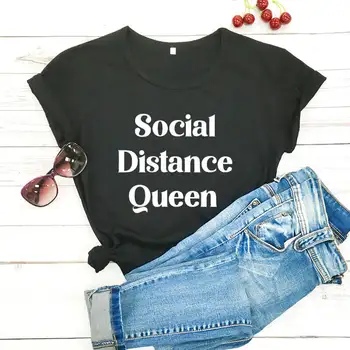 Distância Social Rainha de Ficar Em Casa T-Shirt Distanciamento Social camisas novas chegada de 2020, 100%algodão t-shirt engraçada Quarentena Camisa