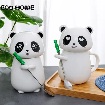 Dos desenhos animados do Panda de Cerâmica, Canecas de Café Office Criativo Copos e Canecas com Colher Estudante de Café de Leite de Copo do Suco de Presente para Crianças