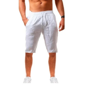Dos Homens novos Roupa de cama de Algodão Shorts Calças Masculinas de Verão Respirável Cor Sólida Calças de Linho de Fitness Streetwear S-3XL 0