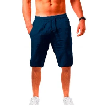Dos Homens novos Roupa de cama de Algodão Shorts Calças Masculinas de Verão Respirável Cor Sólida Calças de Linho de Fitness Streetwear S-3XL 1
