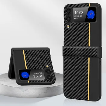 Duro de Plástico de Fibra de Carbono Textura Dobradiça de Proteção Integral Case para Samsung Galaxy Z Flip 3 5G Tampa à prova de Choque Z Flip3 Coque Funda