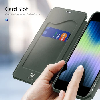 DUXDUCIS X SeriesFor iPhone 7/8/SE 2022/SE de 2020, Caso Luxo Carteira de Couro Case Flip Case Fecho Magnético Super Macio slot para cartão 2