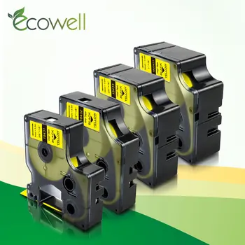 Ecowell 9/12/19/24mm 18431 18432 Compatível Dymo Rhino IND Etiqueta de Vinil 18433 1805431 Preto no Amarelo para Dymo Rhino 4200 5200