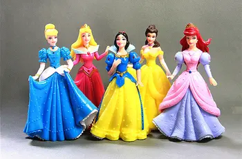 [ Engraçado] 14cm Princesa Brinquedos 5pcs/monte de Neve, a princesa Ariel, Cinderela, Aurora Belle PVC Figuras de Ação boneca modelo Infantil Meninas dom
