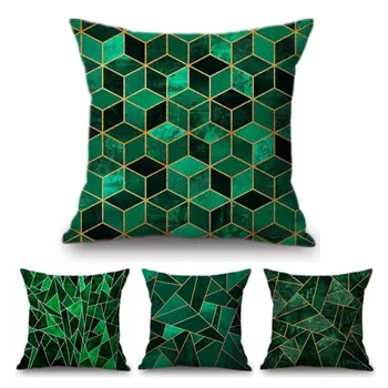 Esmeralda Geométricas Cubos Triângulo Decorativos Sofá De Almofadas, Roupa De Cama De Algodão Verde Jade Pastoral De Mármore Textura Capa De Almofada De Carro Travesseiro