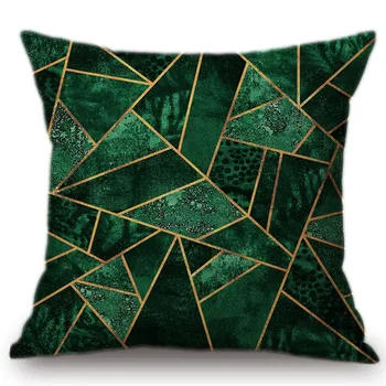Esmeralda Geométricas Cubos Triângulo Decorativos Sofá De Almofadas, Roupa De Cama De Algodão Verde Jade Pastoral De Mármore Textura Capa De Almofada De Carro Travesseiro 1