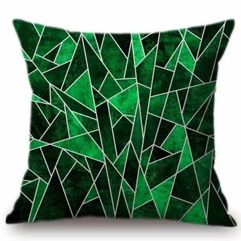 Esmeralda Geométricas Cubos Triângulo Decorativos Sofá De Almofadas, Roupa De Cama De Algodão Verde Jade Pastoral De Mármore Textura Capa De Almofada De Carro Travesseiro 3
