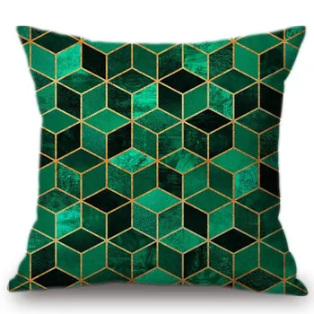 Esmeralda Geométricas Cubos Triângulo Decorativos Sofá De Almofadas, Roupa De Cama De Algodão Verde Jade Pastoral De Mármore Textura Capa De Almofada De Carro Travesseiro 5
