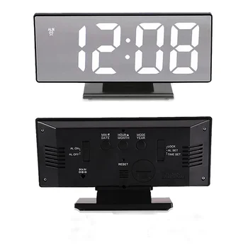 Espelho Display de LED Curvada Relógio Despertador Bateria Plug-in de Dupla utilização, Relógio Despertador Quarto de Exibição do Office Relógio Lar 3