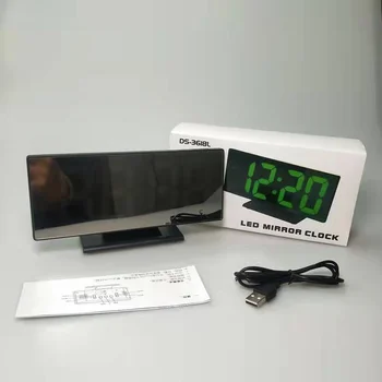 Espelho Display de LED Curvada Relógio Despertador Bateria Plug-in de Dupla utilização, Relógio Despertador Quarto de Exibição do Office Relógio Lar 4
