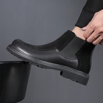 Estilo britânico homens casual chelsea boots preto outono inverno sapatos jovem streetwear ankle boot tendência de camurça de vaca couro curto botas