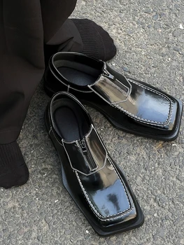 Estilo japonês Legal, Jovem, masculina Casual linha de Costura de Calçados de Couro na Moda Masculina Irregular Dedo do pé Quadrado Oxfords