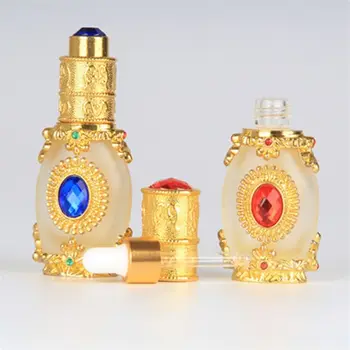 Estilo Árabe Antiqued Metal Frasco De Perfume Garrafa Reutilizável Vazio Cosméticos Recipiente De Óleo Essencial Frasco Conta-Gotas 0