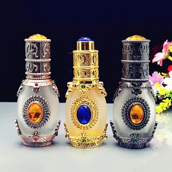 Estilo Árabe Antiqued Metal Frasco De Perfume Garrafa Reutilizável Vazio Cosméticos Recipiente De Óleo Essencial Frasco Conta-Gotas 2