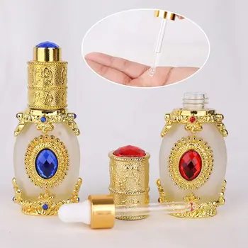 Estilo Árabe Antiqued Metal Frasco De Perfume Garrafa Reutilizável Vazio Cosméticos Recipiente De Óleo Essencial Frasco Conta-Gotas 4