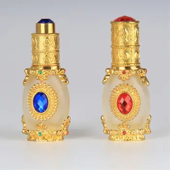 Estilo Árabe Antiqued Metal Frasco De Perfume Garrafa Reutilizável Vazio Cosméticos Recipiente De Óleo Essencial Frasco Conta-Gotas 5
