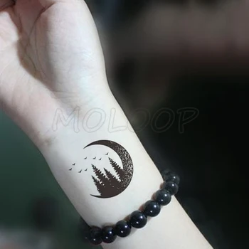 Etiqueta da tatuagem de pássaro lua crescente planeta árvore de pequeno a arte de corpo de Água de Transferência Temporária Falso tatto flash tatoo para criança menina homens