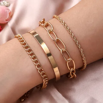 Exagerada Simples Bracelete de Ouro Grossa Cadeia Pulseira de Moda Pulseira Conjunto de 4 Mulheres de Presente da Jóia