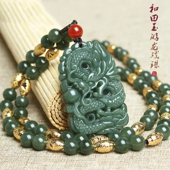 Excelente Dragão Amuleto Pingente Cordão Pendurado Verde Jade Colar Da Sorte Do Zodíaco Chinês Animais De Estimação