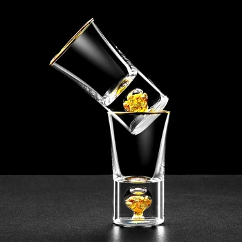 Família de alta classe ouro 24K folha de licor de cristal copo de vinho branco copo de ouro do amor de vodka pequeno copo do vinho 4