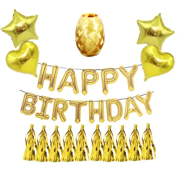 Feliz Aniversário Balão de Alumínio Balão Conjunto Rosa de Ouro Carta Balões Com Lantejoulas de Borla faixa de opções para a Festa de Aniversário Decoração