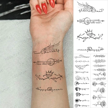 Filho De Linha Impermeável Da Etiqueta Temporária Tatuagem De Asas De Seta De Texto Simples Pulso Tatto Arte Do Corpo Flash Braço Feminino De Transferência De Tatoo Homem