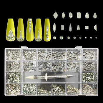 Flatback Prego Jóias Strass Unhas Kit Multi Formas Vidro de Cristal Misture Tamanhos de Strass Arte do Prego 3D Cristais Gem 3