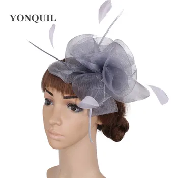 Flor Fascinator Pena Chapéus de Senhoras Elegantes Headwear de Boa Qualidade Noiva Chapéus Para Roxo Festa de Casamento Tiara de MYQ037 3