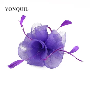 Flor Fascinator Pena Chapéus de Senhoras Elegantes Headwear de Boa Qualidade Noiva Chapéus Para Roxo Festa de Casamento Tiara de MYQ037 4