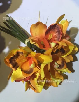 Flor Faux Orquídea 7 Cabeças Cymbidium Decoração de mesa de casa de Seda, Decoração de Flores de casamento da noiva segurando o buquê falso flores