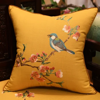 flores tradicionais pássaro bordado capa de almofada encosto roupa de cama de algodão fronha de sofá lombar fronha