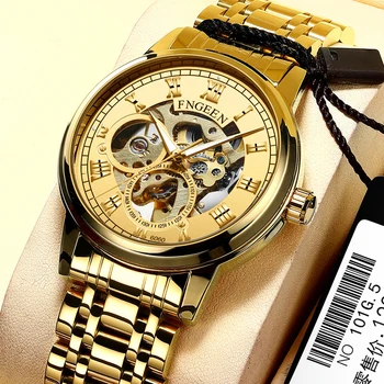 FNGEEN Luxo de Ouro, Relógios de homens de 2022 Totalmente Novo Relógio Mecânico Automático de Moda Oco Mostrador Luminoso do Relógio à prova d'água Para Homens 0