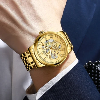FNGEEN Luxo de Ouro, Relógios de homens de 2022 Totalmente Novo Relógio Mecânico Automático de Moda Oco Mostrador Luminoso do Relógio à prova d'água Para Homens 1