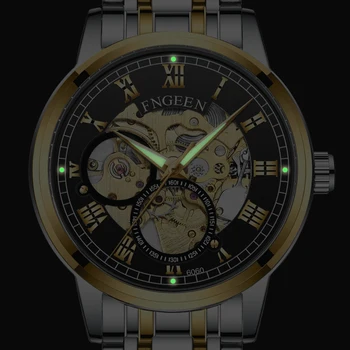 FNGEEN Luxo de Ouro, Relógios de homens de 2022 Totalmente Novo Relógio Mecânico Automático de Moda Oco Mostrador Luminoso do Relógio à prova d'água Para Homens 2