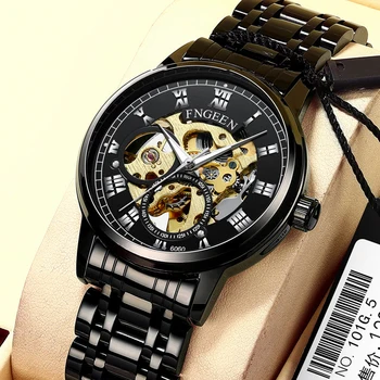FNGEEN Luxo de Ouro, Relógios de homens de 2022 Totalmente Novo Relógio Mecânico Automático de Moda Oco Mostrador Luminoso do Relógio à prova d'água Para Homens 3
