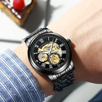 FNGEEN Luxo de Ouro, Relógios de homens de 2022 Totalmente Novo Relógio Mecânico Automático de Moda Oco Mostrador Luminoso do Relógio à prova d'água Para Homens 4