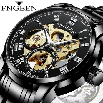 FNGEEN Luxo de Ouro, Relógios de homens de 2022 Totalmente Novo Relógio Mecânico Automático de Moda Oco Mostrador Luminoso do Relógio à prova d'água Para Homens 5