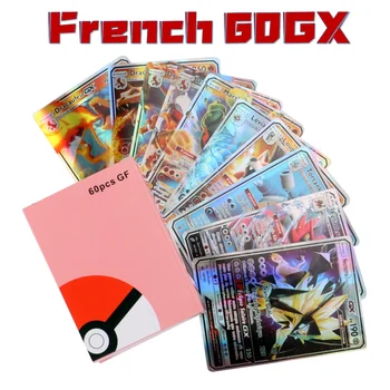 FR 60GX Pokemon Card Versão francesa Crianças Jogo de Batalha Brilhando Vmax Pokemon Cartões GX EX MEGA Best-seller de BRINQUEDO