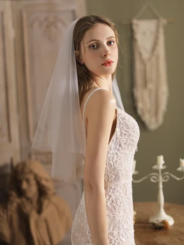 Francês de colarinho branco pequeno véu, mantilha simples e curto, a noiva do casamento de registro de foto adereços, acessórios do casamento