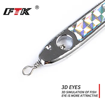 FTK Comprimento 82/87/95/112mm do Gancho de Peixes do Revestimento Luminoso JIig Placa de Metal 3D Olho x Com Dois AD-Sharp Extra Forte Gancho 3